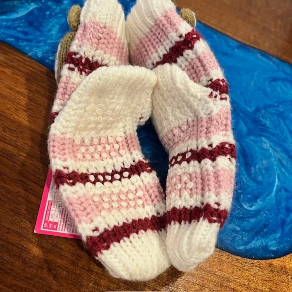 Olive & Edie Size S/M Girls Reindeer Pink Stripe Knit Grip Mittens Gloves NWT
